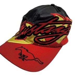* Mustang baseball cap hat  muscle car theme adjustable strap  red yellow